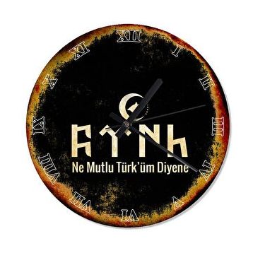 Cakasaat Eski Zeminde Hilal İçinde Kurt Kafası Kayı Posteri Duvar Saati