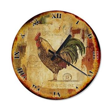 Cakasaat Eski Zeminde Kırmızı İbikli Horoz Kartpostal Duvar Saati