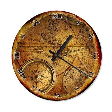 Cakasaat Eski Zeminde Küre Dünya Haritası Ve Pusula Duvar Saati
