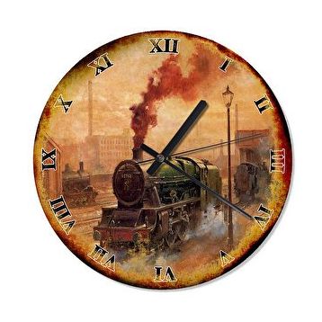 Cakasaat Eski Zeminde Nostaljik Yeşil Renkli Lokomotif Duvar Saati