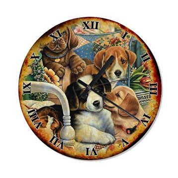 Cakasaat Eski Zeminde Pencere Kenarında Oturan Köpekler Duvar Saati