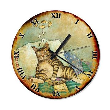 Cakasaat Eski Zeminde Rüyasında Balıklar Gören Uyuyan Kedi Duvar Saati