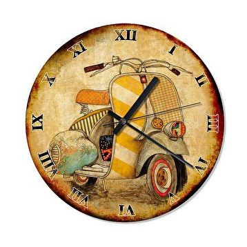 Cakasaat Eski Zeminde Sarı Vespa Motorsiklet Duvar Saati