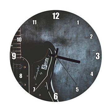 Cakasaat Eski Zeminde Siyah Elektro Gitar Yarım Detay Duvar Saati