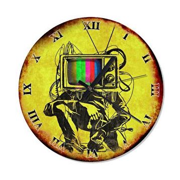 Cakasaat Eski Zeminde Tv Ekranı Kafalı Adam Duvar Saati