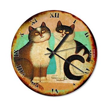 Cakasaat Eski Zeminde Yüzleri Yukarı Bakan İki Kedi Duvar Saati