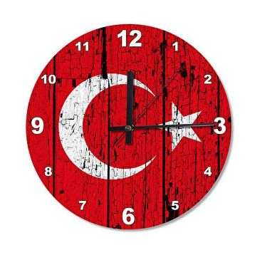 Cakasaat Eskimiş Ahşap Zemininde Bayrak Ahşap Duvar Saati