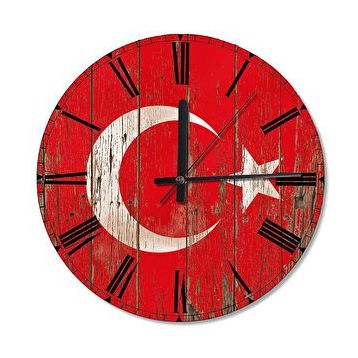 Cakasaat Eskimiş Ahşap Zemininde Bayrak Ahşap Duvar Saati