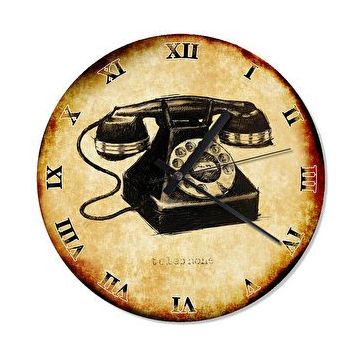 Cakasaat Eskimiş Zeminde Çevirmeli Siyah Telefon Duvar Saati