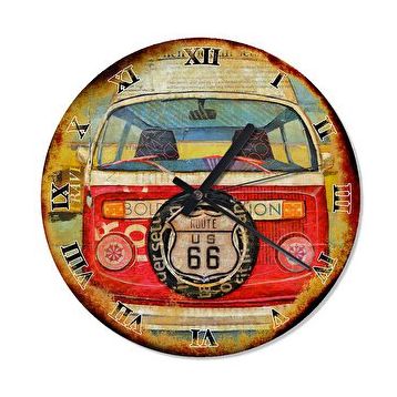 Cakasaat Eskimiş Zeminde Volkswagen Route 66 Duvar Saati