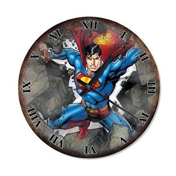 Cakasaat Eskitilmiş Zeminde Kayalar Ve Supermen Gücü Baskılı Duvar Saati