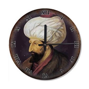 Cakasaat Fatih Sultan Mehmet Metal Zeminde Analog Duvar Saati