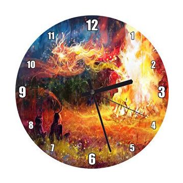 Cakasaat Gece Ormanda Kamp Ateşi Ve Yüksek Alevler Görseli Duvar Saati