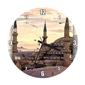 Cakasaat Günbatımında İstanbul Camisi Ve Martılar Duvar Saati