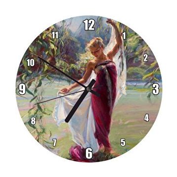 Cakasaat Ressam Daniel Gerhartz Kırmızılı Kadın Yağlı Boya Çalışması Duvar Saati