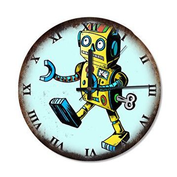 Cakasaat Retro Oyuncak Robot Baskılı Duvar Saati