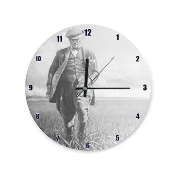 Cakasaat Siyah Beyaz Buğday Tarlasındaki Atatürk Duvar Saati