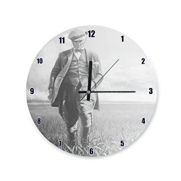 Cakasaat Siyah Beyaz Buğday Tarlasındaki Atatürk Duvar Saati