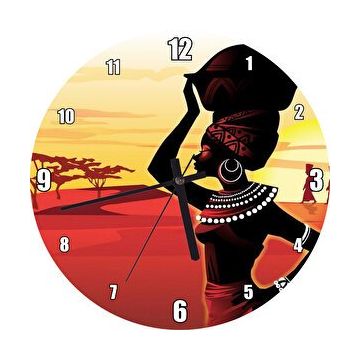 Cakasaat Su Taşıyan Afrikalı Kadın Günbatımı Arkaplan Görseli Duvar Saati