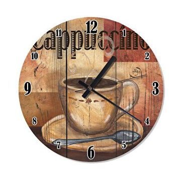 Cakasaat Tahta Desenli Cappuccino Kahve Analog Duvar Saati