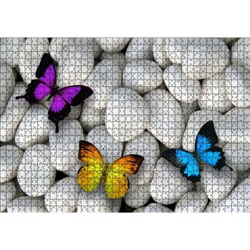 Cakatablo Beyaz Taşlar ve Rengarenk Kelebekler 1000 Parça Puzzle