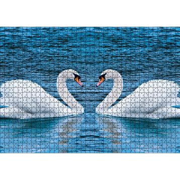 Cakatablo İki Beyaz Kuğu Kalp Şekli 1000 Parça Puzzle