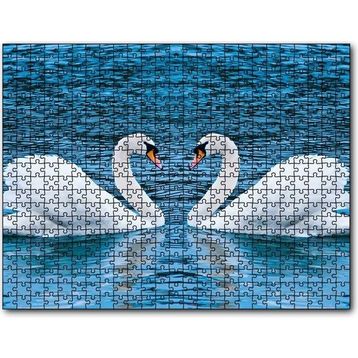 Cakatablo İki Beyaz Kuğu Kalp Şekli 1000 Parça Puzzle