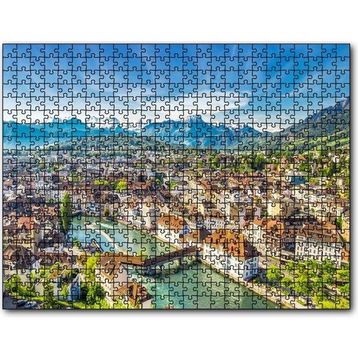 Cakatablo İsviçre Luzern ve Arkaplanda Dağlar 1000 Parça Puzzle