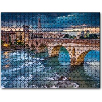 Cakatablo İtalya Verona Ponte Pietra Köprüsü ve Mor Gökler 1000 Parça Puzzle