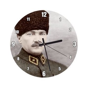 Cakatablo Kalpaklı Atatürk Portresi Renkli Görsel Duvar Saati