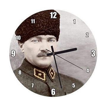 Cakatablo Kalpaklı Atatürk Portresi Renkli Görsel Duvar Saati
