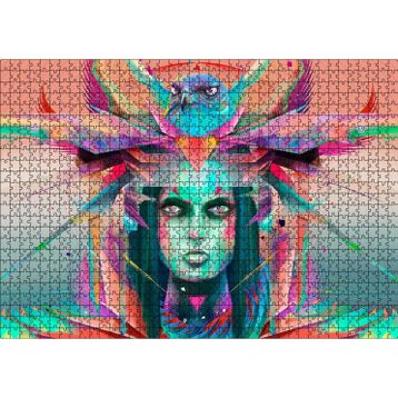 Cakatablo Kız ve Şahin Dijital Sanat 1000 Parça Puzzle
