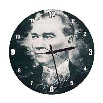Cakatablo Mustafa Kemal Atatürk Portresi Ve İmzası Görseli Duvar Saati