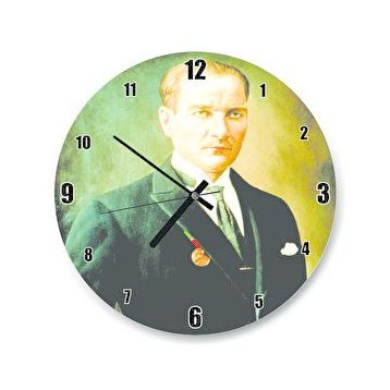 Cakatablo Mustafa Kemal Atatürk Portresi Ve İmzası Görseli Duvar Saati