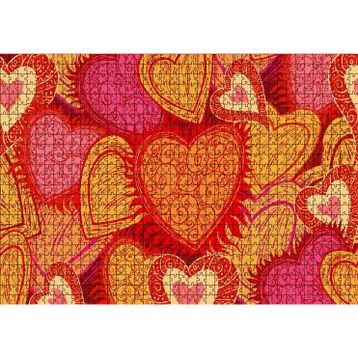 Cakatablo Sarı Kırmızı Kalpler Çizim 1000 Parça Puzzle