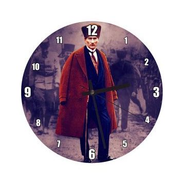 Cakatablo Siyah Beyaz Cephede Renkli Atatürk Duvar Saati