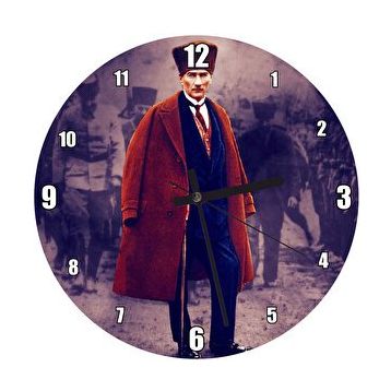 Cakatablo Siyah Beyaz Cephede Renkli Atatürk Duvar Saati