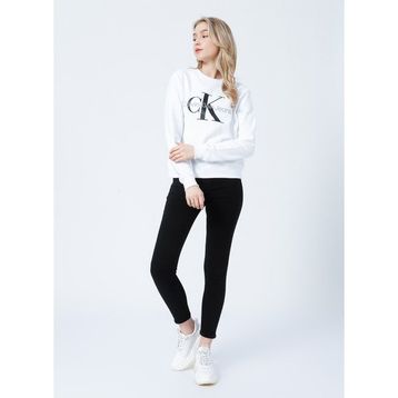 Calvin Klein J20J219140YAF Bisiklet Yaka Normal Kalıp Beyaz Kadın Sweatshirt
