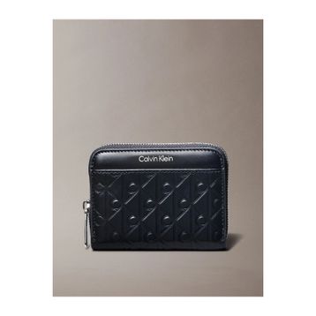 Calvin Klein LV04F1081G-UB1 Amblemli Tamamı Baskılı Kabartmalı Fermuarlı Kadın Siyah Cüzdan