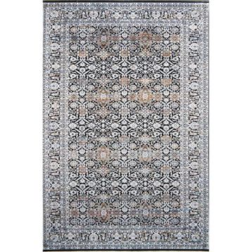 Çam Halı Buhara 3502 Siyah Romans Halı Eskitme Desenli Makine Halısı