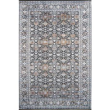 Çam Halı Buhara 3502 Siyah Romans Halı Eskitme Desenli Makine Halısı