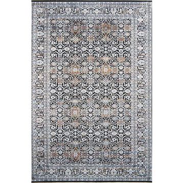 Çam Halı Buhara 3502 Siyah Romans Halı Eskitme Desenli Makine Halısı