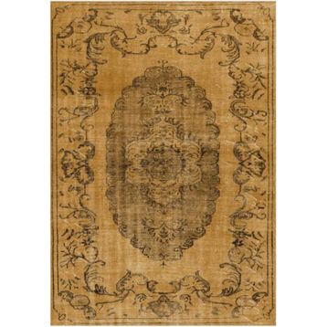Çam Halı Gloria TD13104 Sarı Vintage Eskitme Desen Dokuma Saçaklı Kilim