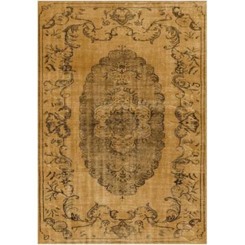 Çam Halı Gloria TD13104 Sarı Vintage Eskitme Desen Dokuma Saçaklı Kilim