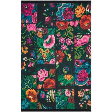Çam Halı Gloria TD3251 Siyah Karabağ Patchwork Desen Dokuma Saçaklı Kilim