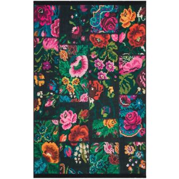 Çam Halı Gloria TD3251 Siyah Karabağ Patchwork Desen Dokuma Saçaklı Kilim