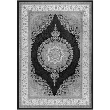 Çam Halı Gloria TD32802 Siyah Klasik Desen Dokuma Saçaklı Kilim