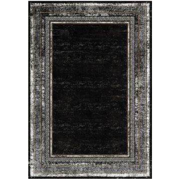 Çam Halı Gloria TD673 Siyah Art Deco Versace Desen Dokuma Saçaklı Kilim