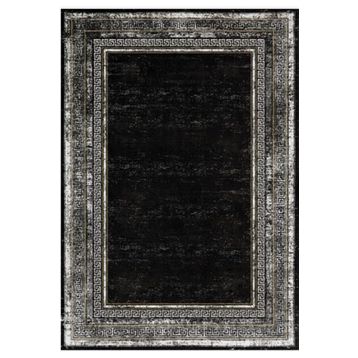 Çam Halı Gloria TD673 Siyah Art Deco Versace Desen Dokuma Saçaklı Kilim
