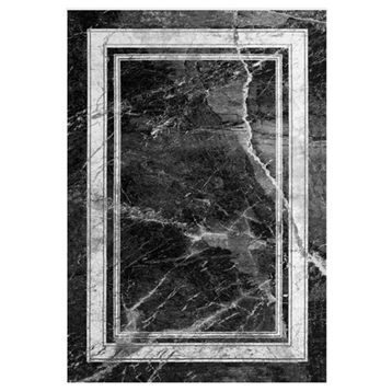 Çam Halı Gloria TD675 Siyah Art Deco Mermer Desen Dokuma Saçaklı Kilim